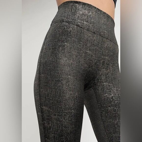 Spanx Velvet RARE Leggings Black Gold Metallic Shine High Rise Stretch 20188R - Picture 6 of 14
